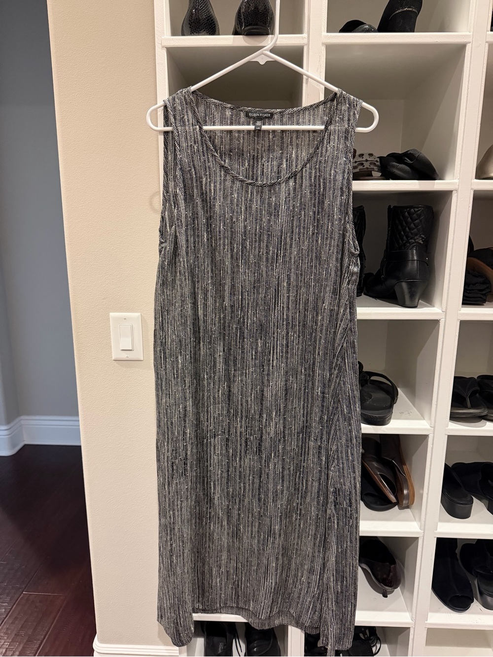 Eileen Fisher Sleeveless Black and White Chiffon Dress